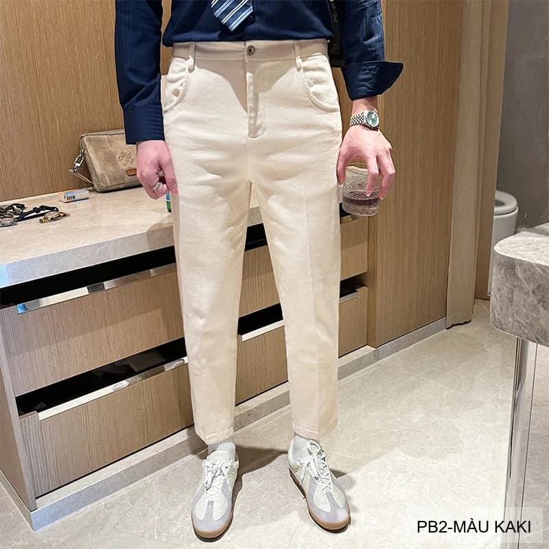PB2 - Quần Jeans Nam Ống Đứng Cổ Điển, Chất Cotton Co Giãn, Màu Kaki Đen, Phù Hợp Đi Chơi Đi Làm