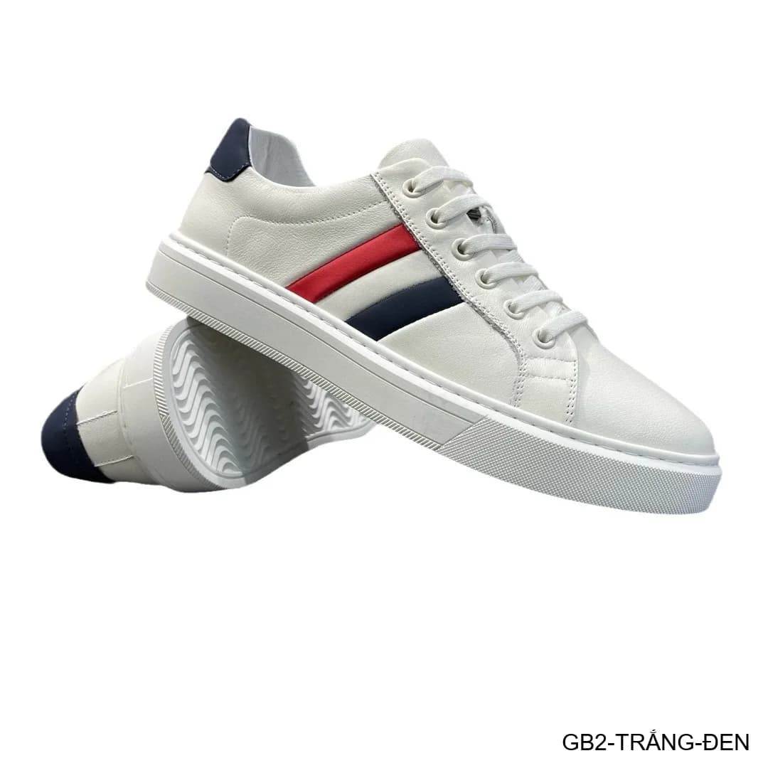 GB2 - Giày da nam đế bằng thời trang 2025 phối sọc đỏ xanh trắng - ảnh 3