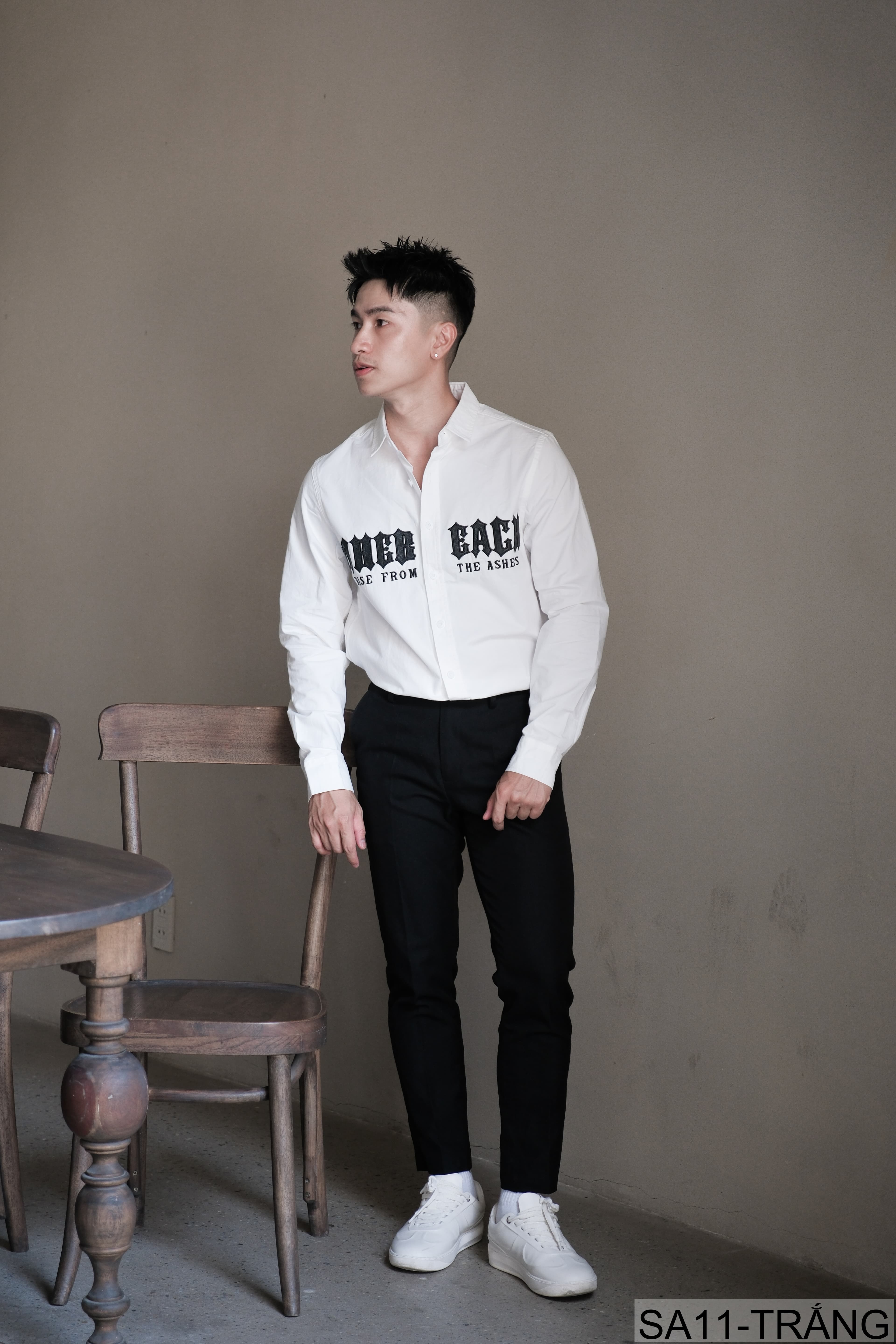 SA11 - Áo sơ mi nam dài tay họa tiết chữ phong cách Nhật Bản, chất cotton mềm mại, dáng rộng thoải mái - ảnh 5
