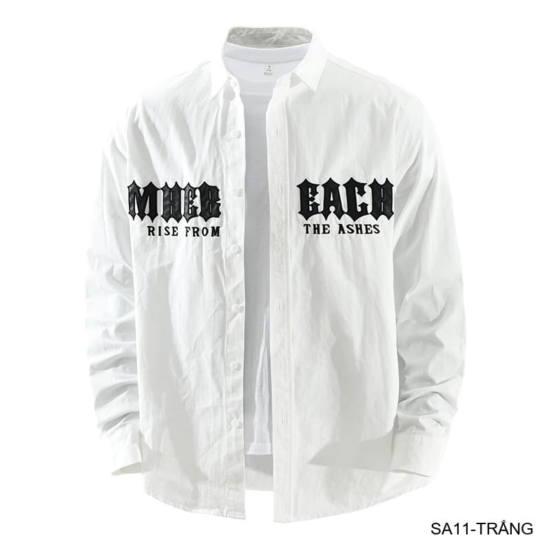 SA11 - Áo sơ mi nam dài tay họa tiết chữ phong cách Nhật Bản, chất cotton mềm mại, dáng rộng thoải mái - ảnh 4