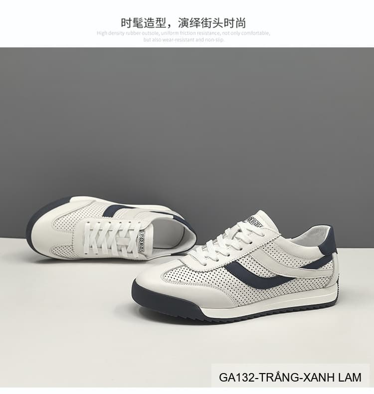 GA132 - Giày Sneaker Nam Phong Cách Hàn Quốc Đế Bằng Thoáng Khí Màu Trắng Xanh Lam & Trắng Mơ - ảnh 4
