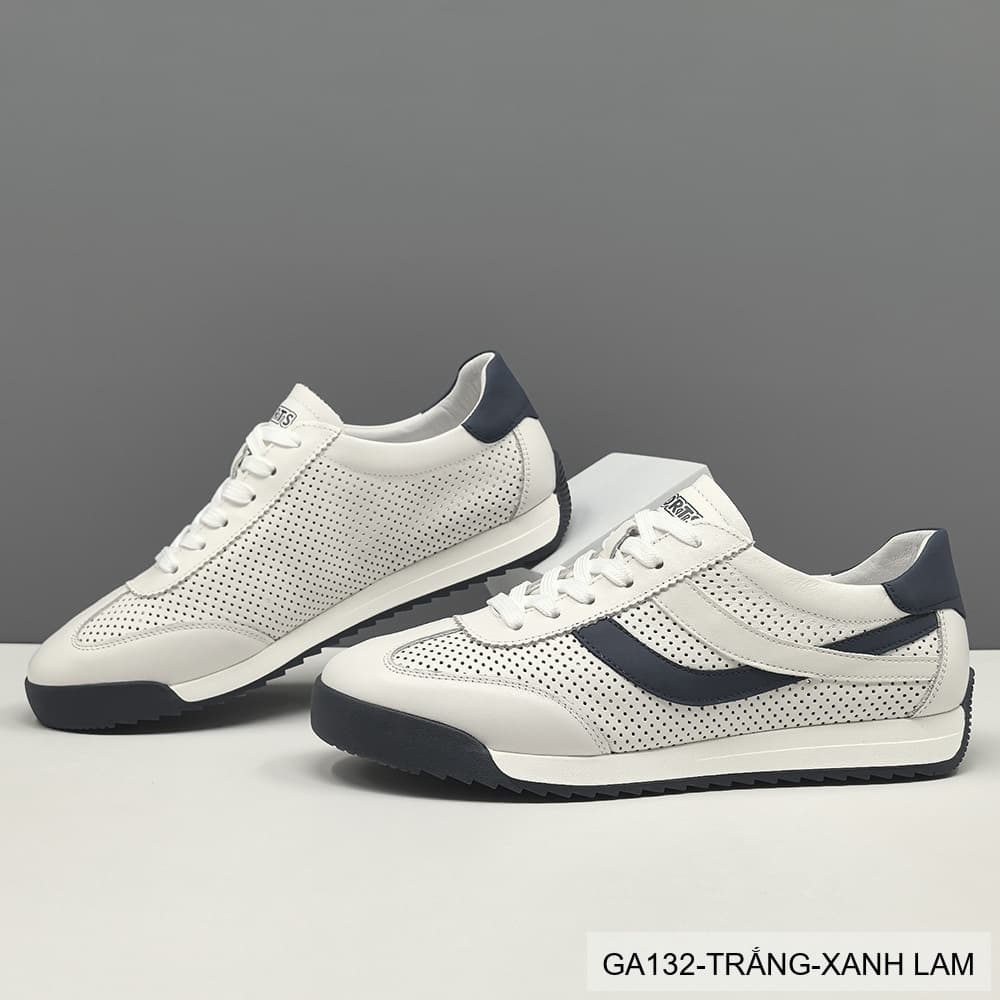 GA132 - Giày Sneaker Nam Phong Cách Hàn Quốc Đế Bằng Thoáng Khí Màu Trắng Xanh Lam & Trắng Mơ - ảnh 3