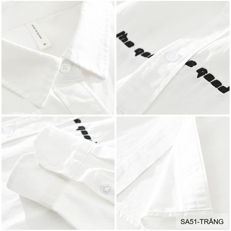 SA51 - Áo Sơ Mi Nam Phong Cách Nhật Bản Thêu Tiếng Anh Tay Dài Thời Trang Đa Năng - ảnh 4
