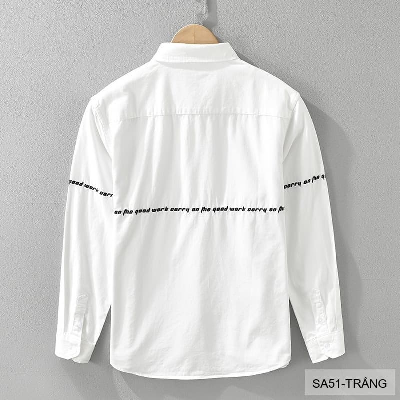 SA51 - Áo Sơ Mi Nam Phong Cách Nhật Bản Thêu Tiếng Anh Tay Dài Thời Trang Đa Năng - ảnh 2