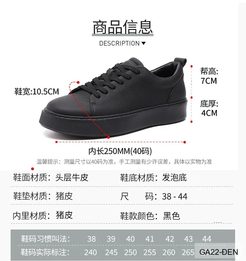 GA22 - Giày da thật nam Lin Sen đế dày, kiểu thể thao casual mũi tròn, màu đen - ảnh 21