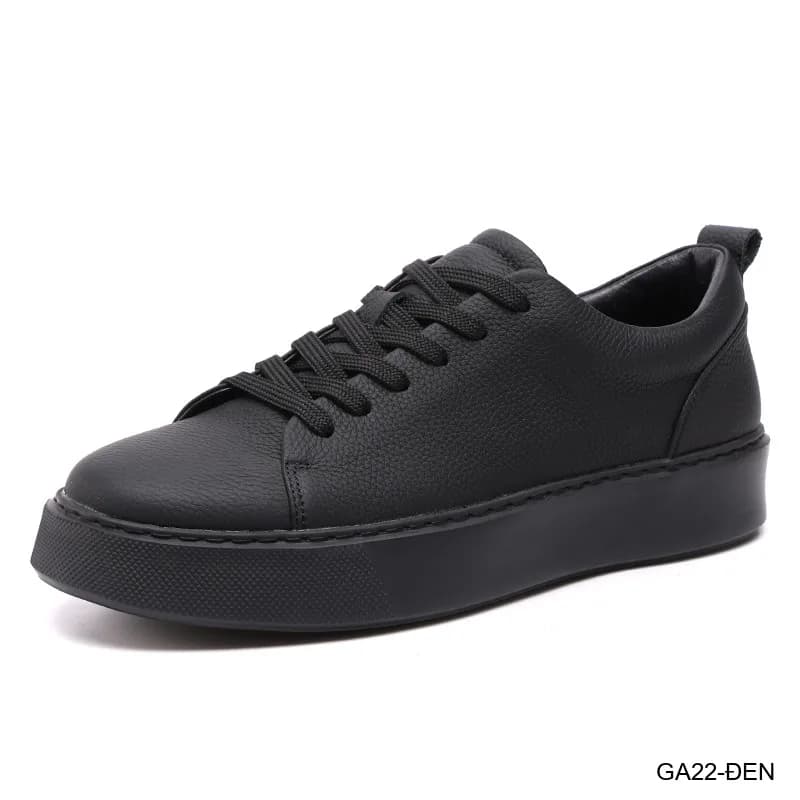 GA22 - Giày da thật nam Lin Sen đế dày, kiểu thể thao casual mũi tròn, màu đen