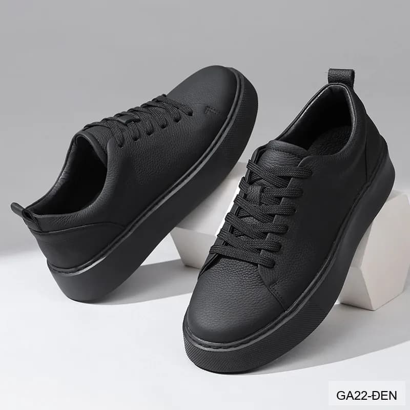 GA22 - Giày da thật nam Lin Sen đế dày, kiểu thể thao casual mũi tròn, màu đen - ảnh 2