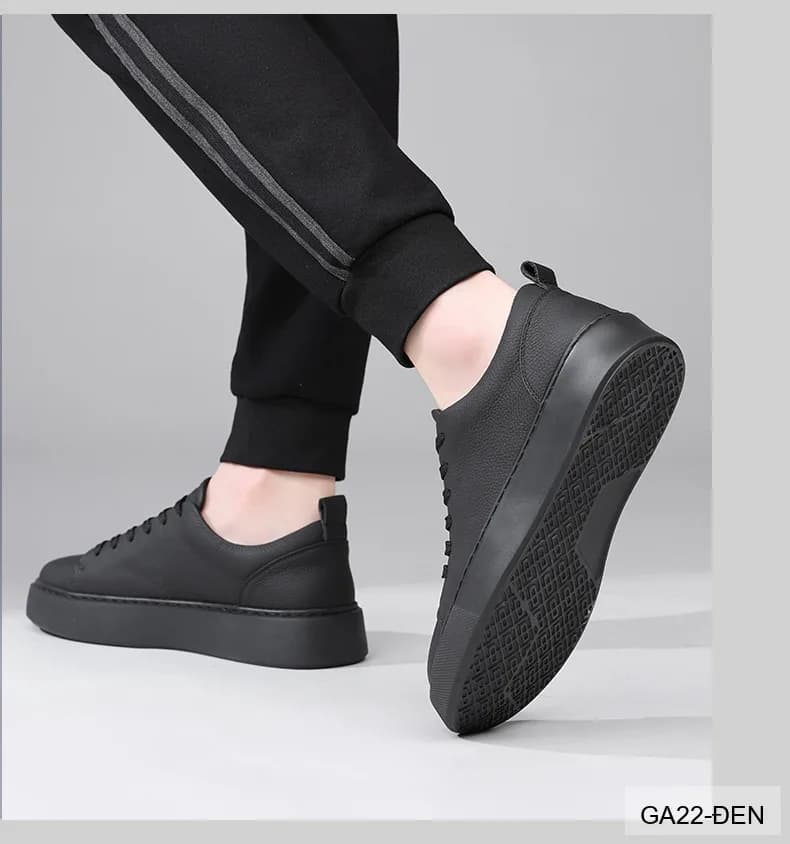 GA22 - Giày da thật nam Lin Sen đế dày, kiểu thể thao casual mũi tròn, màu đen - ảnh 7