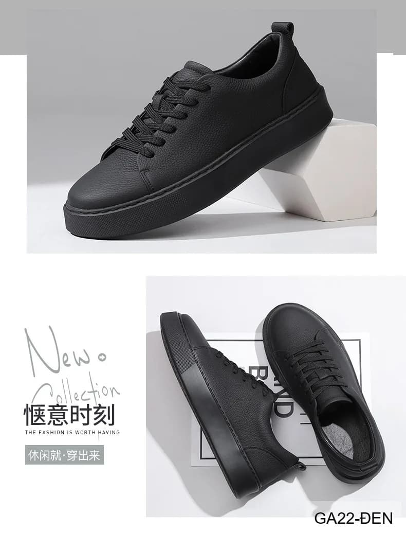 GA22 - Giày da thật nam Lin Sen đế dày, kiểu thể thao casual mũi tròn, màu đen - ảnh 13