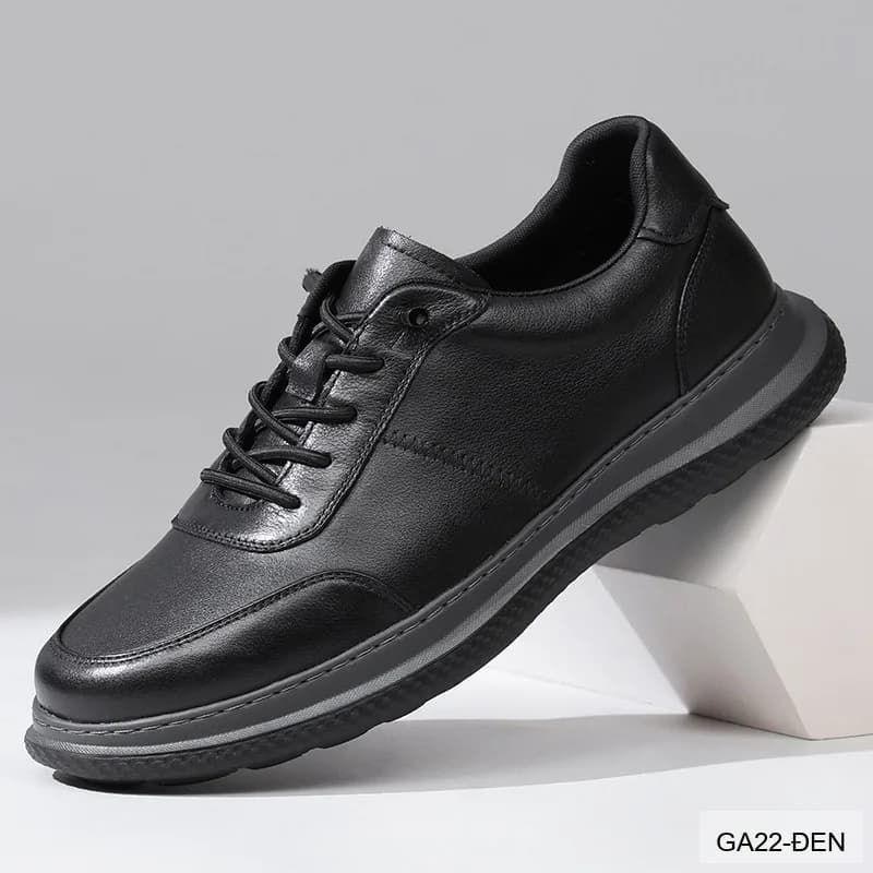 GA22 - Giày da thật nam Lin Sen đế dày, kiểu thể thao casual mũi tròn, màu đen - ảnh 6
