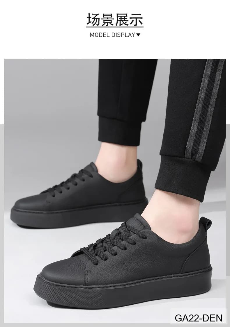 GA22 - Giày da thật nam Lin Sen đế dày, kiểu thể thao casual mũi tròn, màu đen - ảnh 15