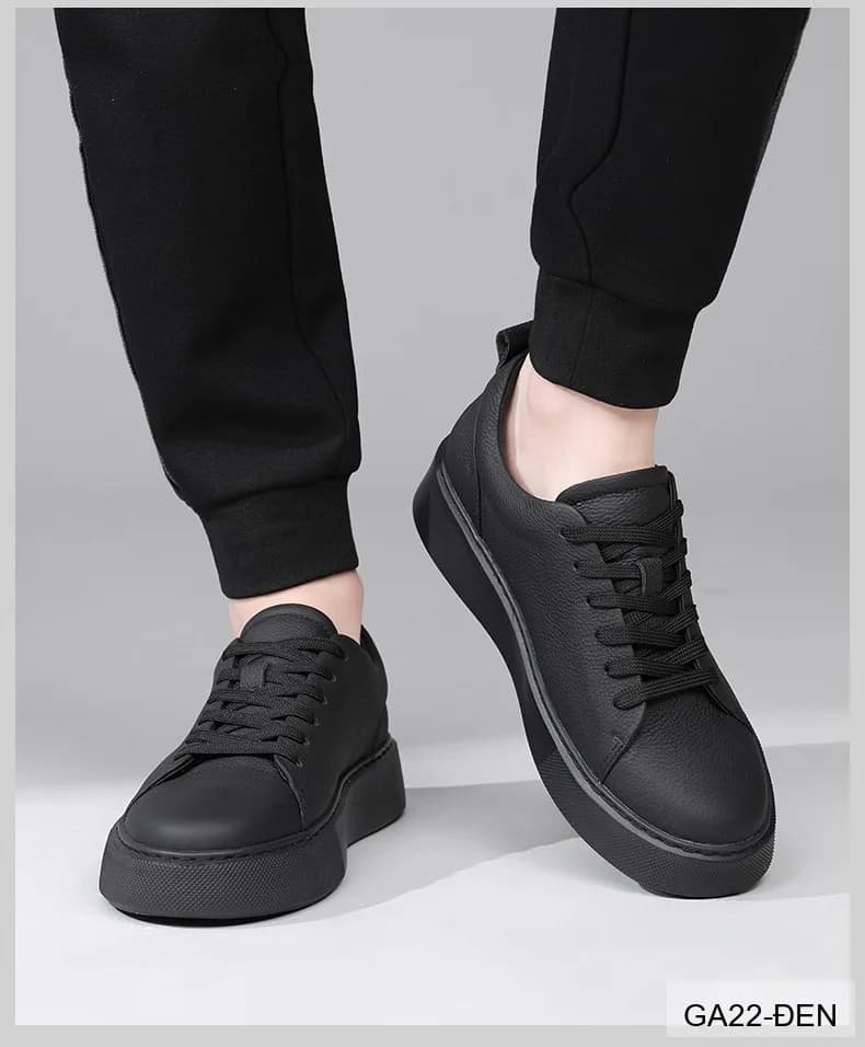 GA22 - Giày da thật nam Lin Sen đế dày, kiểu thể thao casual mũi tròn, màu đen - ảnh 11