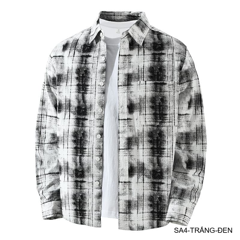 SA4 - Áo sơ mi nam dài tay phong cách Nhật, họa tiết , chất cotton mềm mại, dáng rộng thoải mái