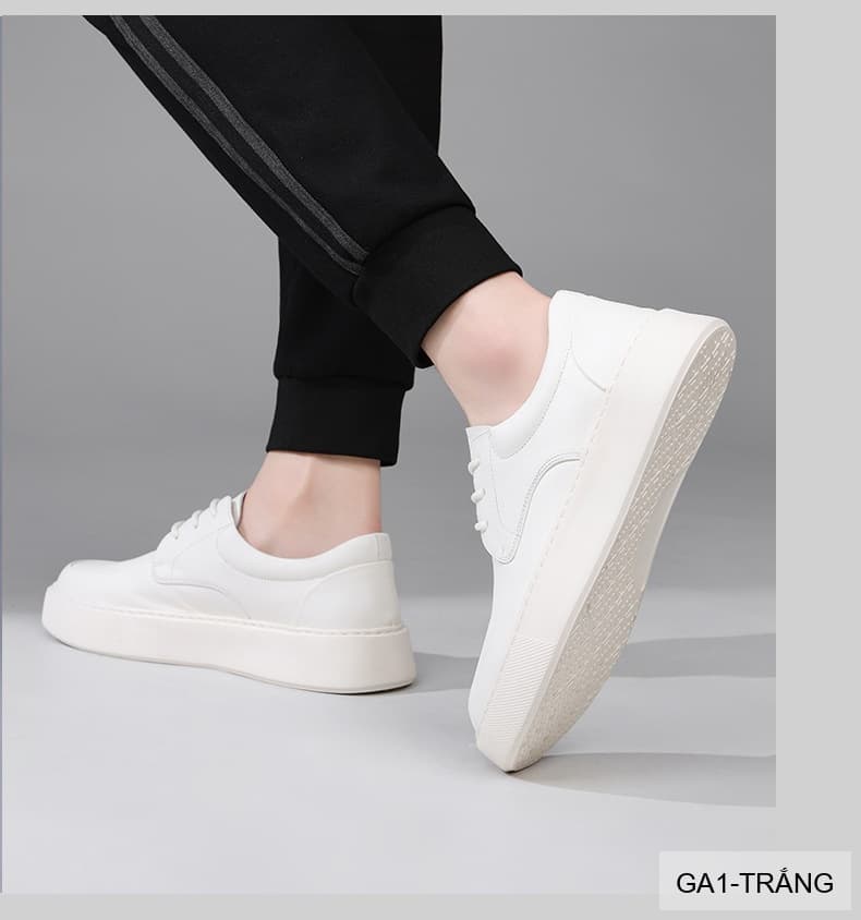 GA1 - Giày da thật nam Lin Sen trắng, kiểu casual thời thượng, đế cao su êm ái, phối dây buộc - ảnh 12