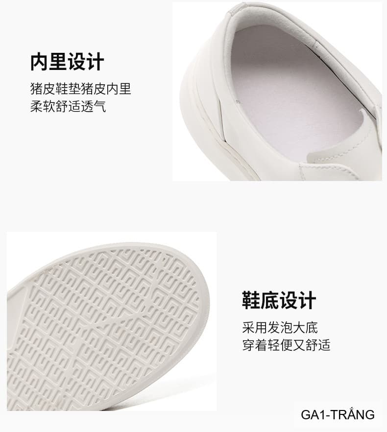 GA1 - Giày da thật nam Lin Sen trắng, kiểu casual thời thượng, đế cao su êm ái, phối dây buộc - ảnh 15
