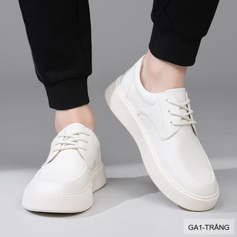 GA1 - Giày da thật nam Lin Sen trắng, kiểu casual thời thượng, đế cao su êm ái, phối dây buộc - ảnh 5