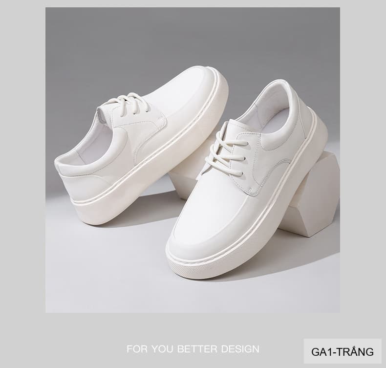 GA1 - Giày da thật nam Lin Sen trắng, kiểu casual thời thượng, đế cao su êm ái, phối dây buộc - ảnh 10