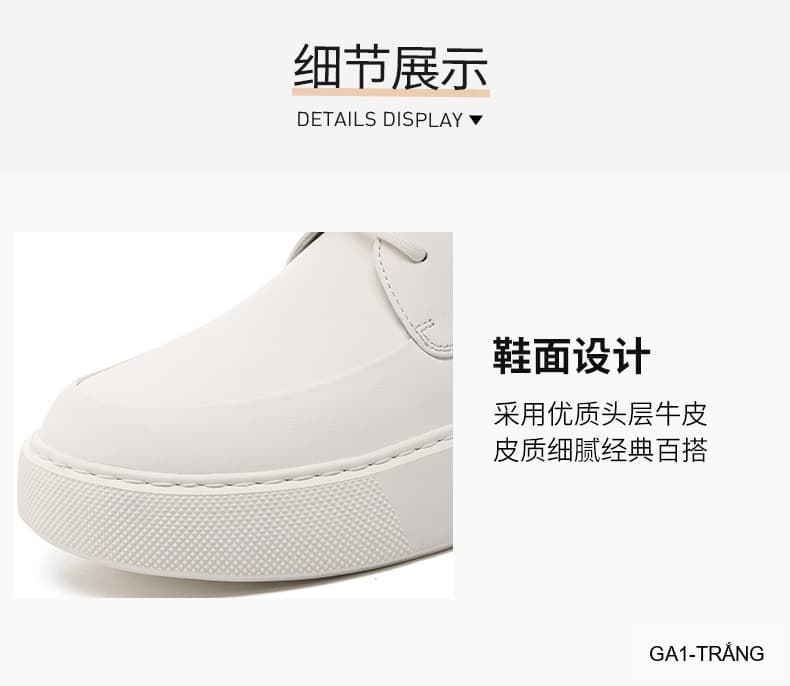 GA1 - Giày da thật nam Lin Sen trắng, kiểu casual thời thượng, đế cao su êm ái, phối dây buộc - ảnh 14