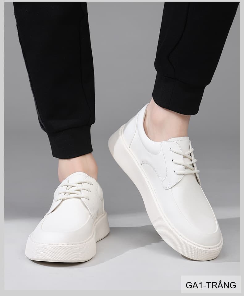 GA1 - Giày da thật nam Lin Sen trắng, kiểu casual thời thượng, đế cao su êm ái, phối dây buộc - ảnh 11
