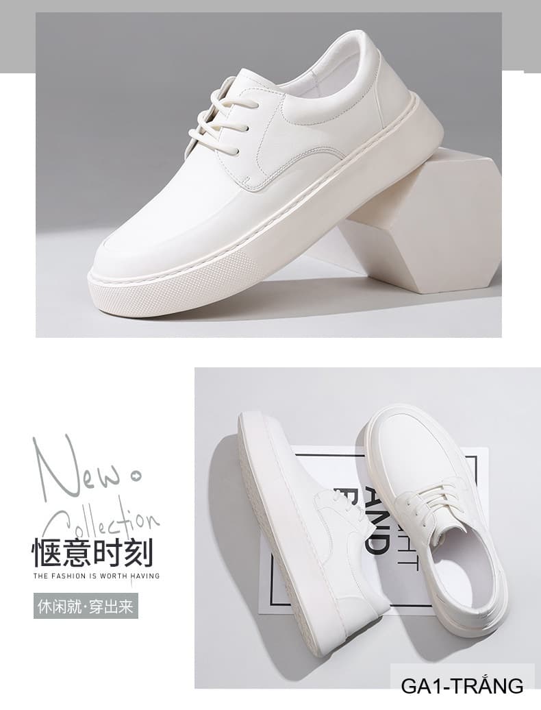 GA1 - Giày da thật nam Lin Sen trắng, kiểu casual thời thượng, đế cao su êm ái, phối dây buộc - ảnh 23