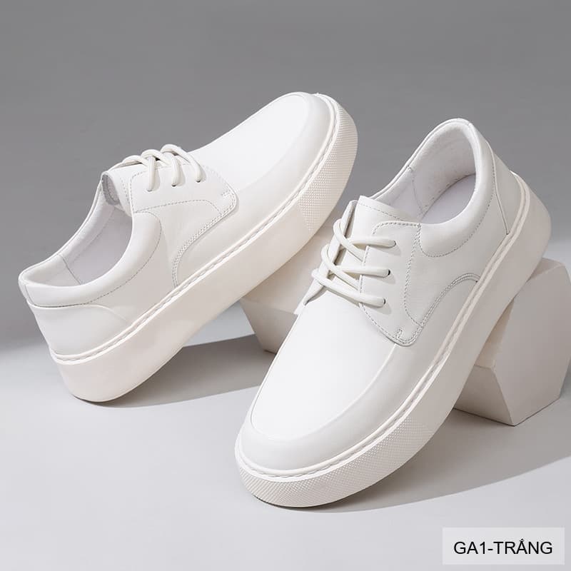 GA1 - Giày da thật nam Lin Sen trắng, kiểu casual thời thượng, đế cao su êm ái, phối dây buộc - ảnh 2
