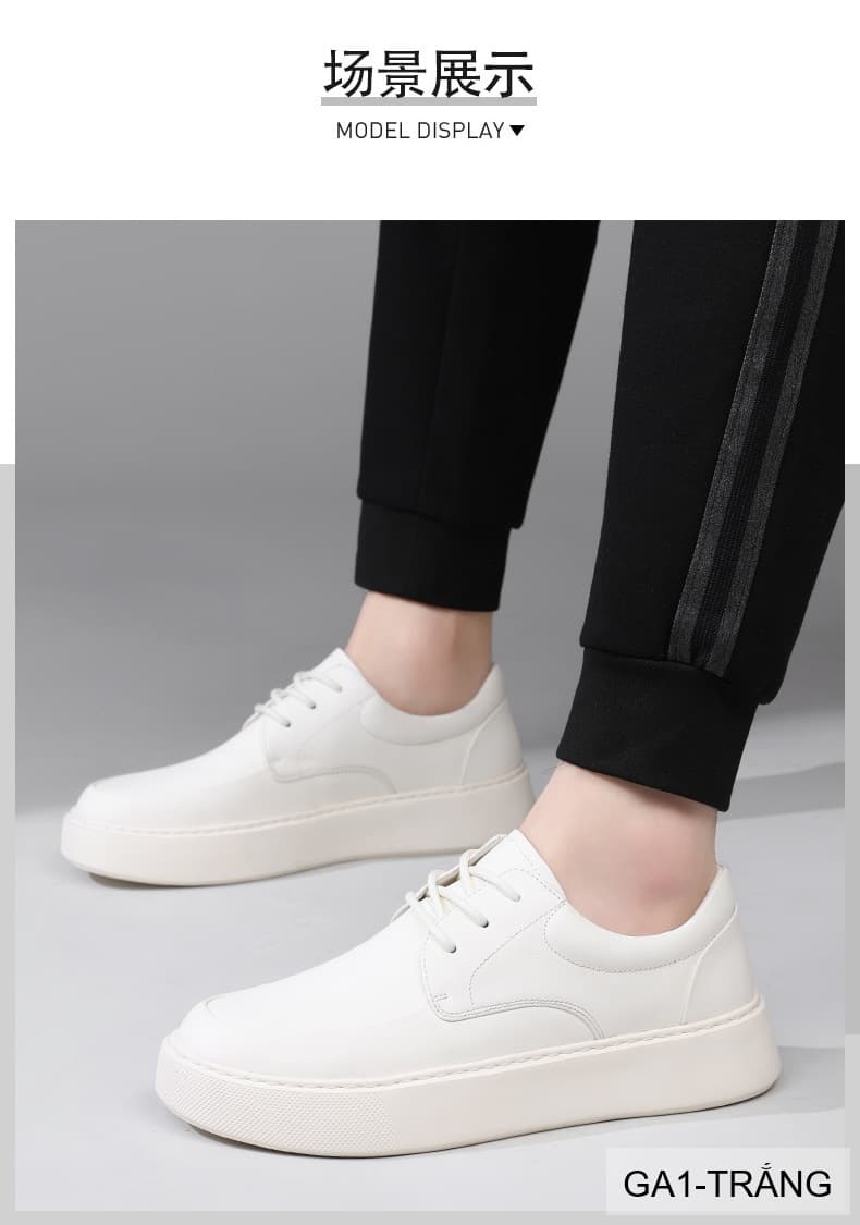 GA1 - Giày da thật nam Lin Sen trắng, kiểu casual thời thượng, đế cao su êm ái, phối dây buộc - ảnh 8