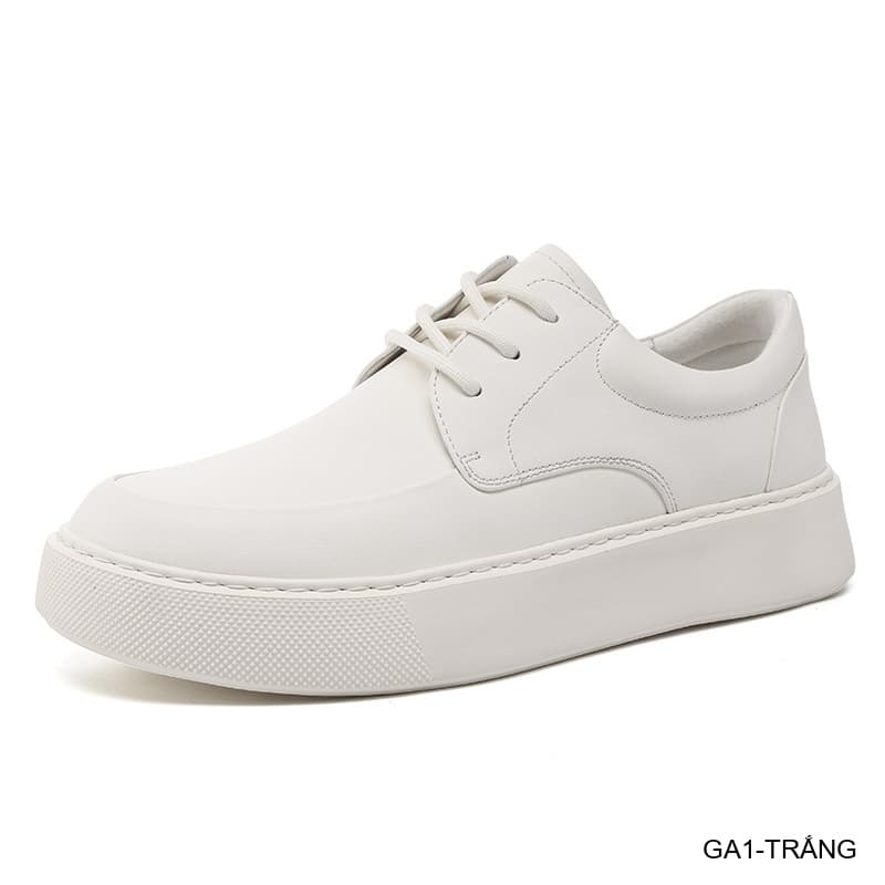 GA1 - Giày da thật nam Lin Sen trắng, kiểu casual thời thượng, đế cao su êm ái, phối dây buộc