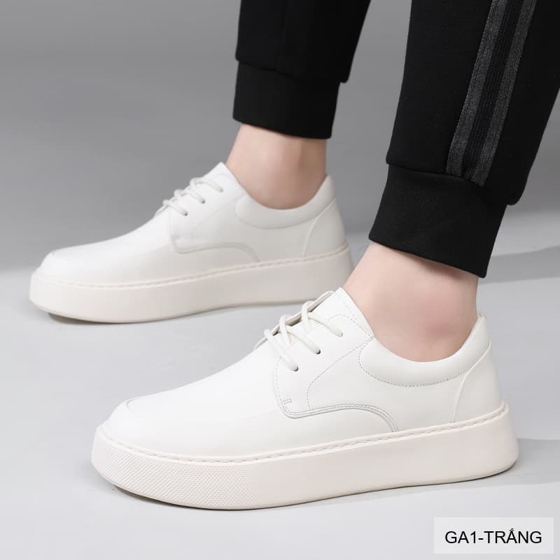 GA1 - Giày da thật nam Lin Sen trắng, kiểu casual thời thượng, đế cao su êm ái, phối dây buộc - ảnh 4