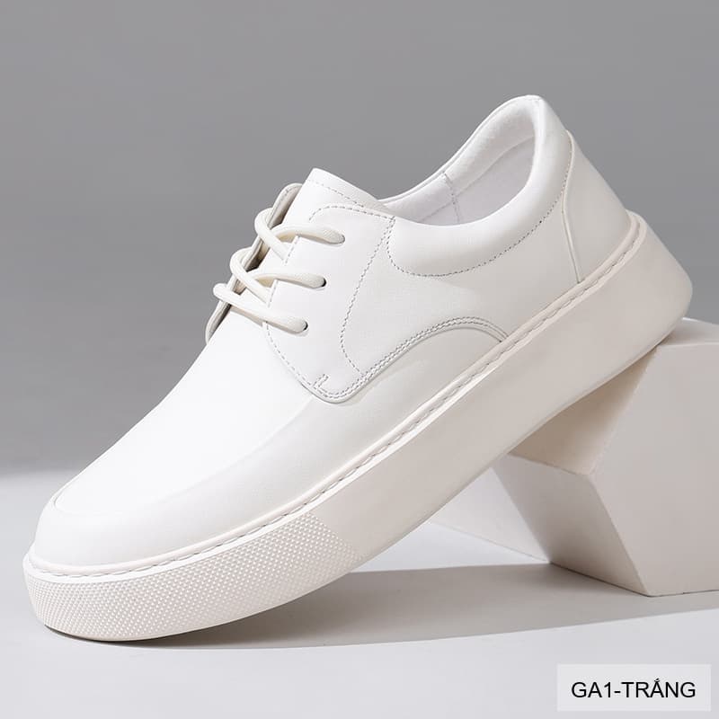 GA1 - Giày da thật nam Lin Sen trắng, kiểu casual thời thượng, đế cao su êm ái, phối dây buộc - ảnh 3