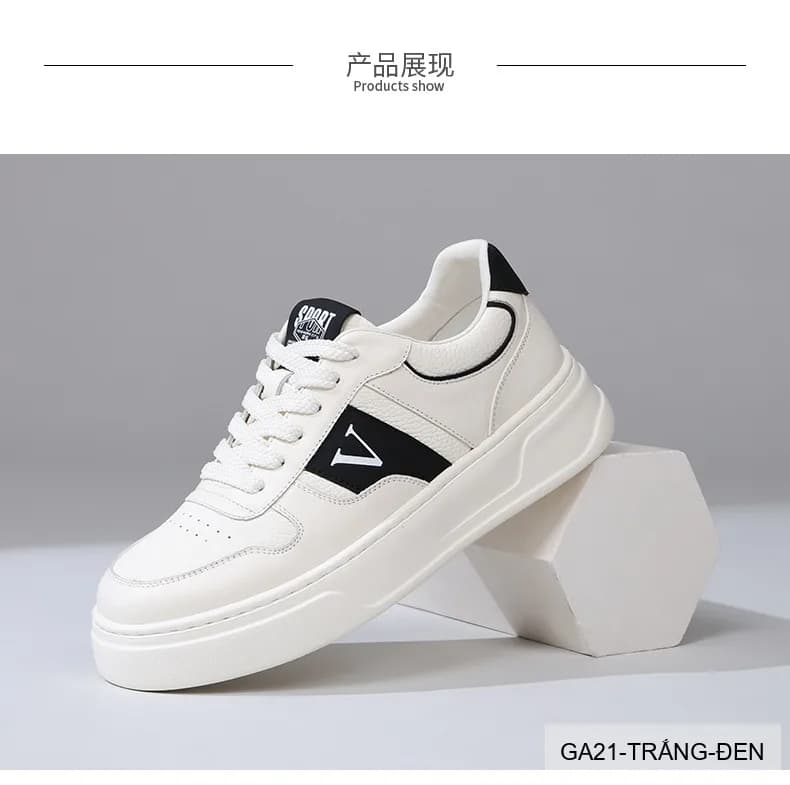 GA21 - Giày thể thao nam đế dày da bò cao cấp Lin Sen màu trắng phong cách retro - ảnh 11