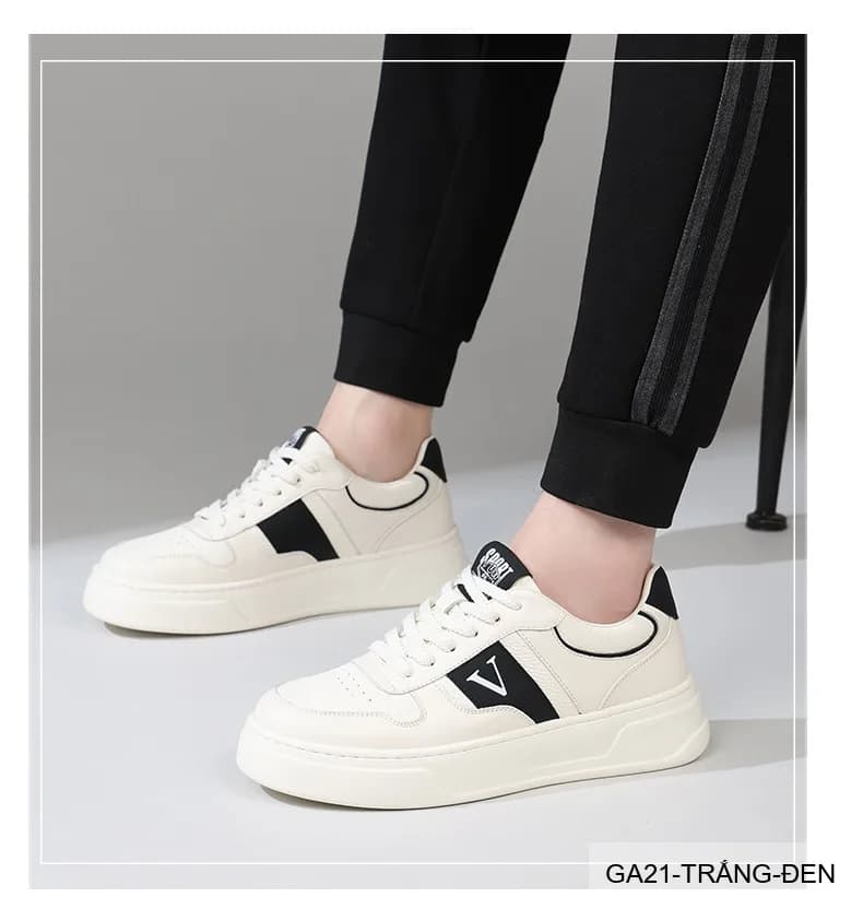 GA21 - Giày thể thao nam đế dày da bò cao cấp Lin Sen màu trắng phong cách retro - ảnh 9