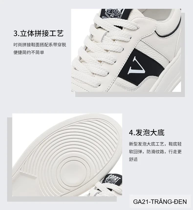 GA21 - Giày thể thao nam đế dày da bò cao cấp Lin Sen màu trắng phong cách retro - ảnh 16