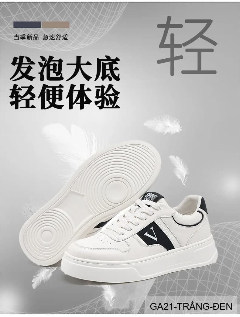 GA21 - Giày thể thao nam đế dày da bò cao cấp Lin Sen màu trắng phong cách retro - ảnh 7