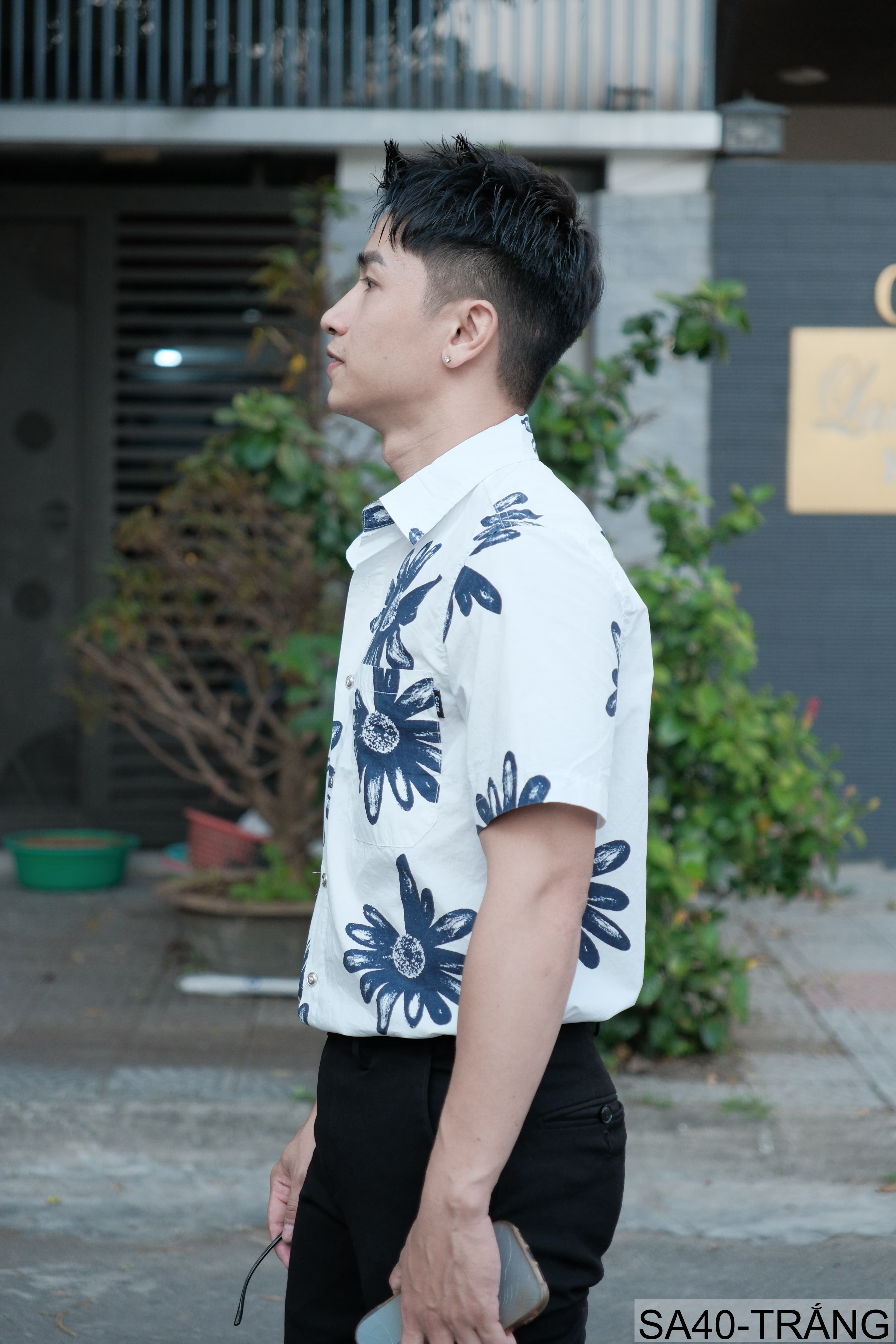 SA40 - Áo sơ mi nam tay ngắn họa tiết hoa cúc, phong cách Hàn Quốc, chất cotton thoáng mát - ảnh 4