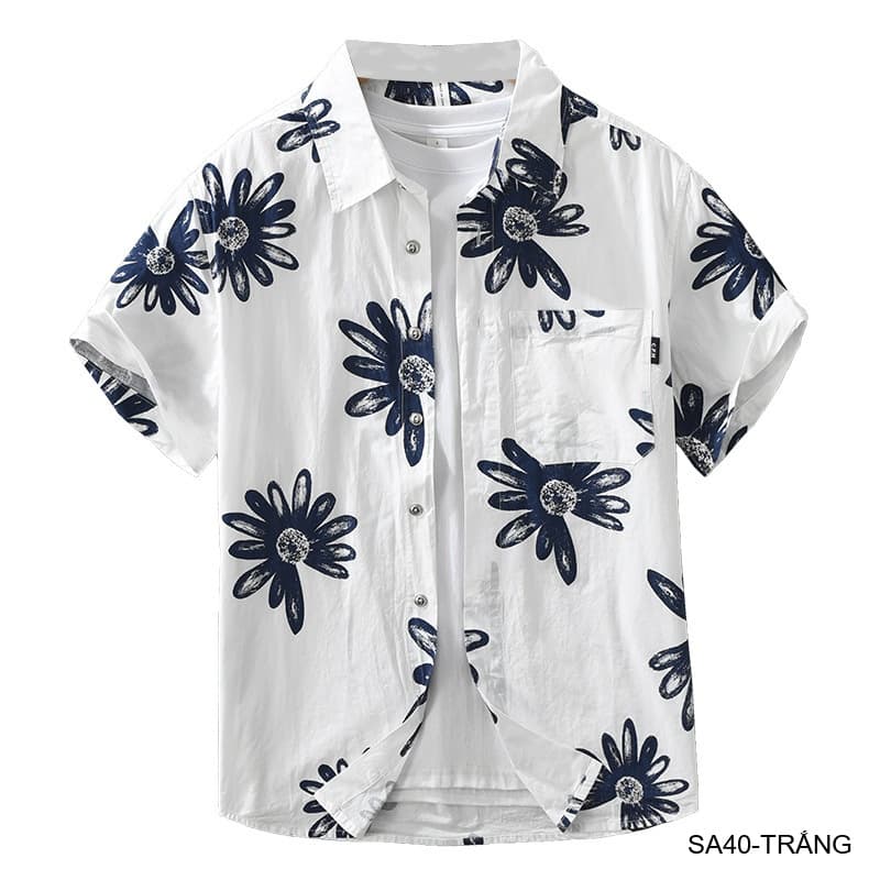 SA40 - Áo sơ mi nam tay ngắn họa tiết hoa cúc, phong cách Hàn Quốc, chất cotton thoáng mát - ảnh 10
