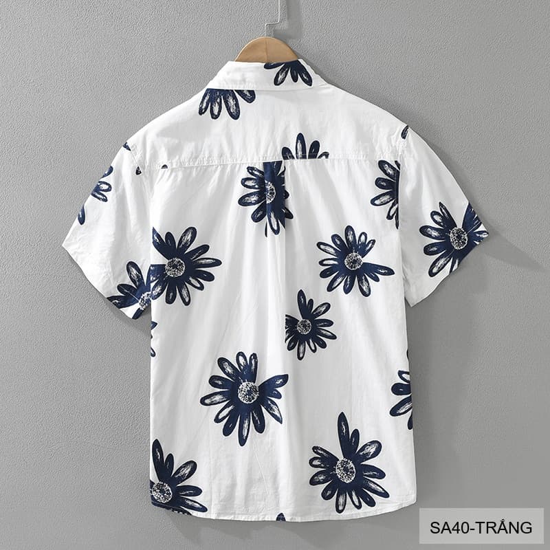 SA40 - Áo sơ mi nam tay ngắn họa tiết hoa cúc, phong cách Hàn Quốc, chất cotton thoáng mát - ảnh 7