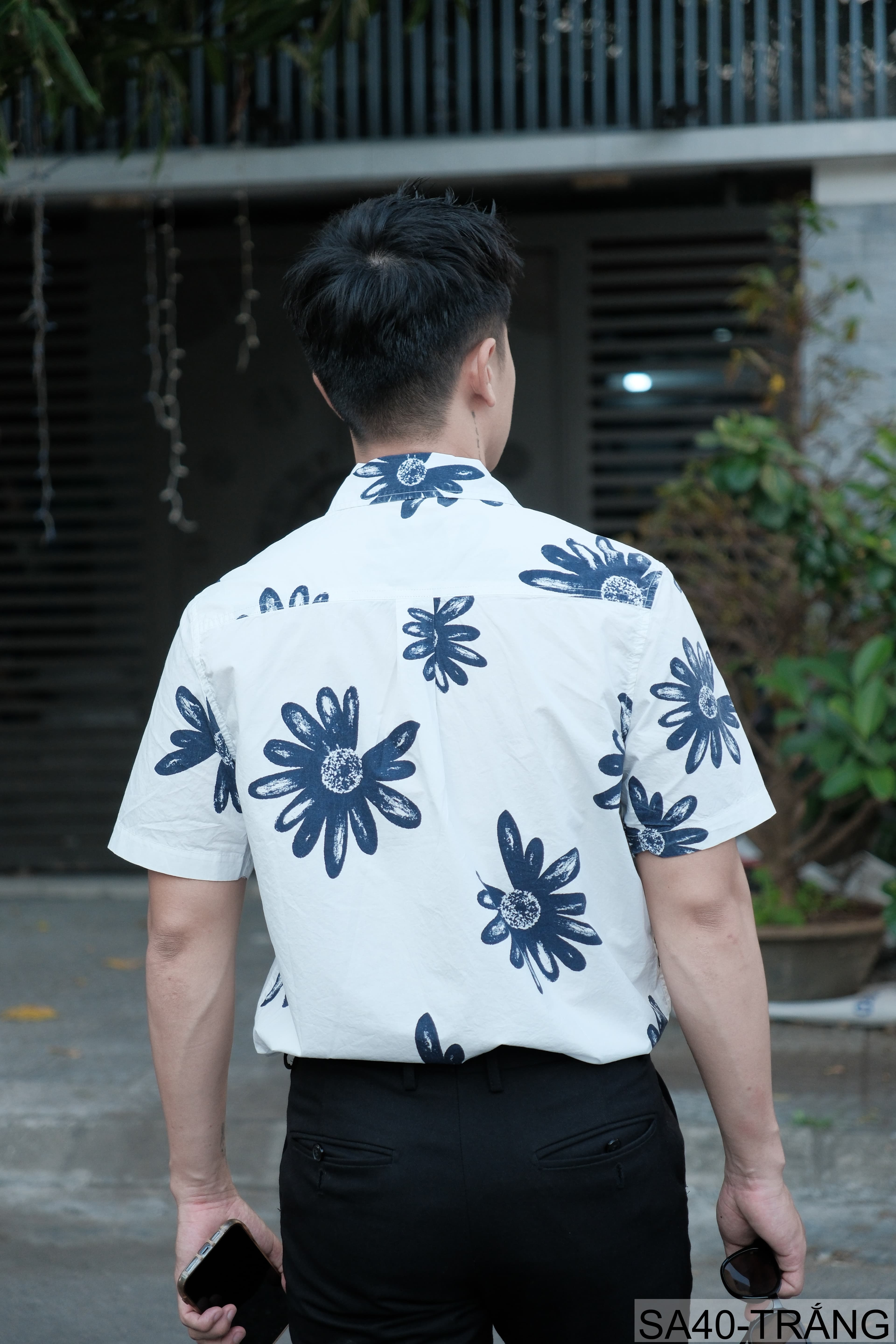 SA40 - Áo sơ mi nam tay ngắn họa tiết hoa cúc, phong cách Hàn Quốc, chất cotton thoáng mát - ảnh 5