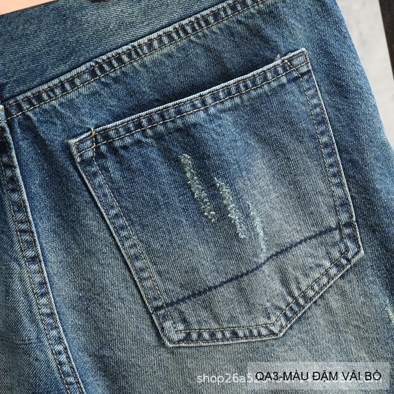 QA3 - Quần short jeans nam ống đứng phong cách Hàn Quốc, màu đậm vải bò, thiết kế túi chèn chéo thời thượng - ảnh 12