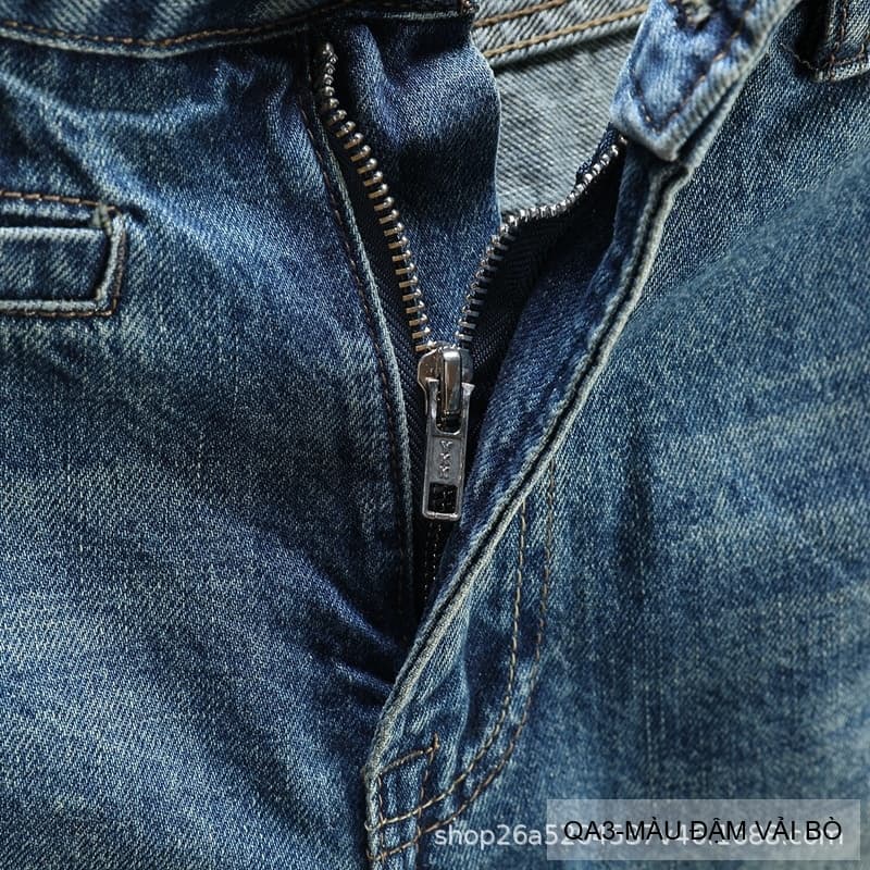 QA3 - Quần short jeans nam ống đứng phong cách Hàn Quốc, màu đậm vải bò, thiết kế túi chèn chéo thời thượng - ảnh 11