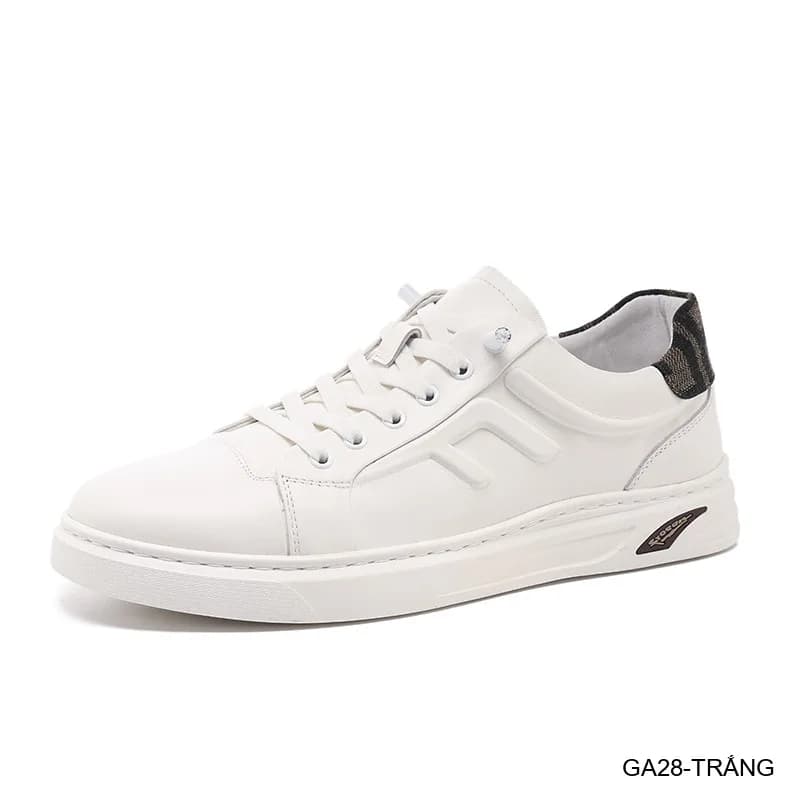 GA28 - Giày thể thao nam Linh Sen R1292 da bò thật, phối màu trắng đen, đế cao su êm ái