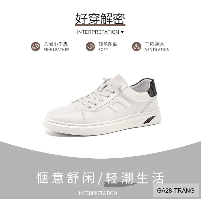 GA28 - Giày thể thao nam Linh Sen R1292 da bò thật, phối màu trắng đen, đế cao su êm ái - ảnh 7