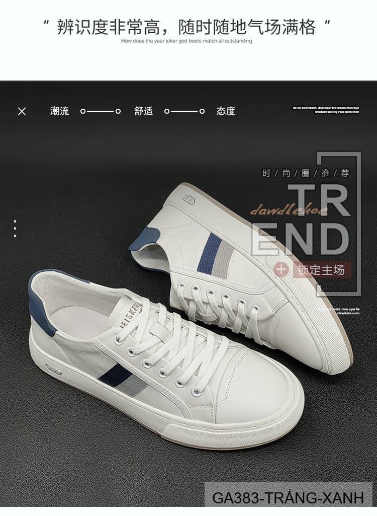 GA383 - Giày sneaker nam trắng phối xanh phong cách Hàn Quốc, đế thấp êm chân - ảnh 17