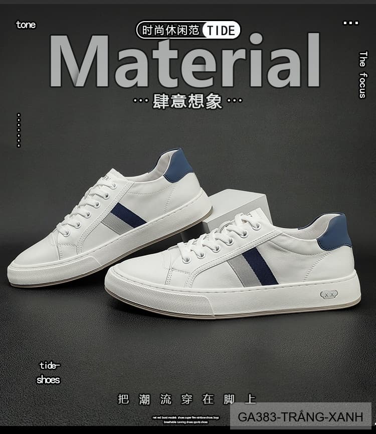 GA383 - Giày sneaker nam trắng phối xanh phong cách Hàn Quốc, đế thấp êm chân - ảnh 16