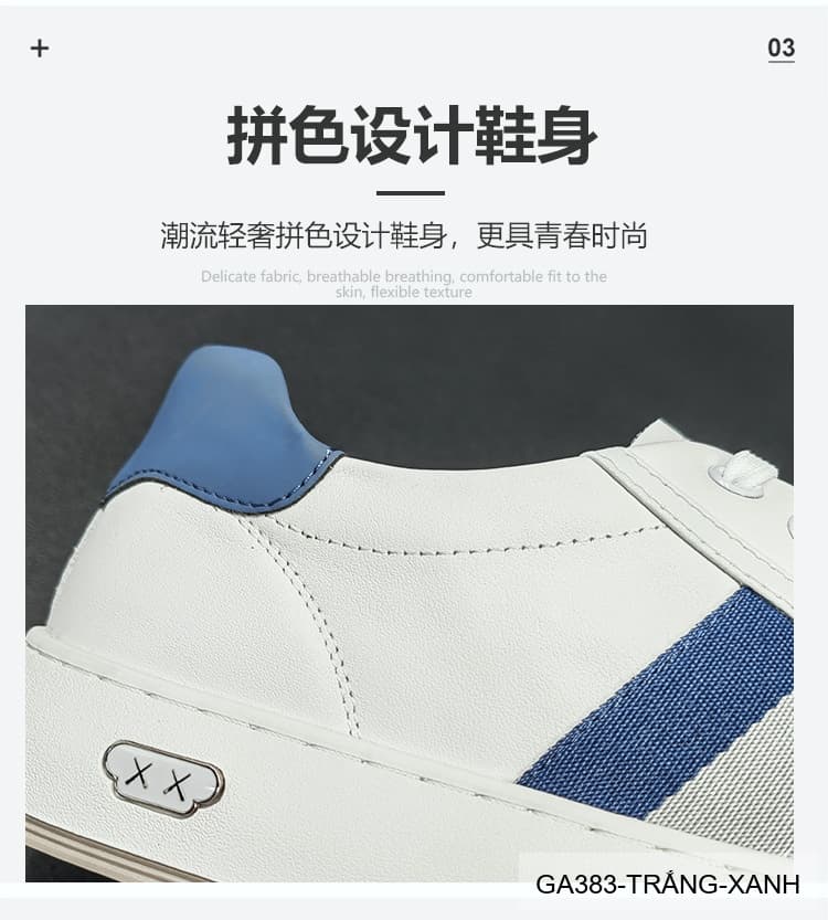 GA383 - Giày sneaker nam trắng phối xanh phong cách Hàn Quốc, đế thấp êm chân - ảnh 22