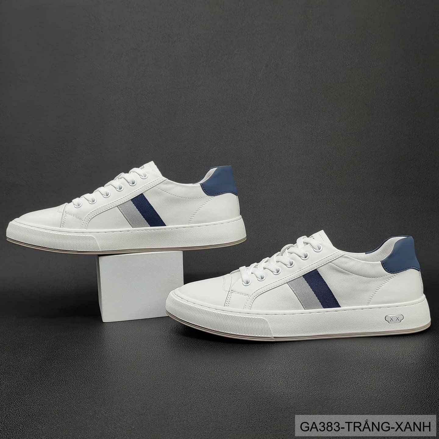 GA383 - Giày sneaker nam trắng phối xanh phong cách Hàn Quốc, đế thấp êm chân - ảnh 3