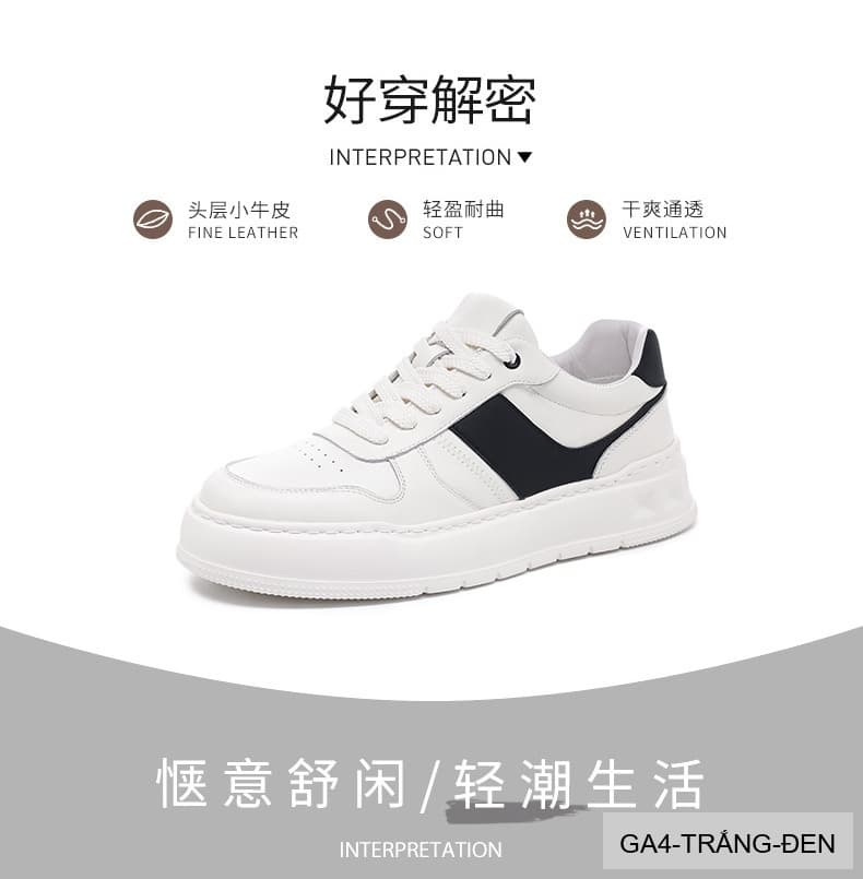 GA4 - Giày thể thao nam da bò thật đế dày thời trang 2026 màu trắng đen - ảnh 18