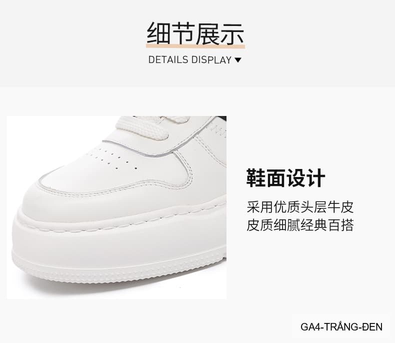GA4 - Giày thể thao nam da bò thật đế dày thời trang 2026 màu trắng đen - ảnh 13