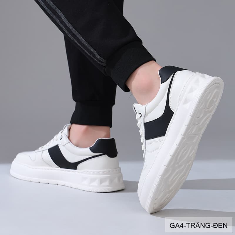 GA4 - Giày thể thao nam da bò thật đế dày thời trang 2026 màu trắng đen - ảnh 4