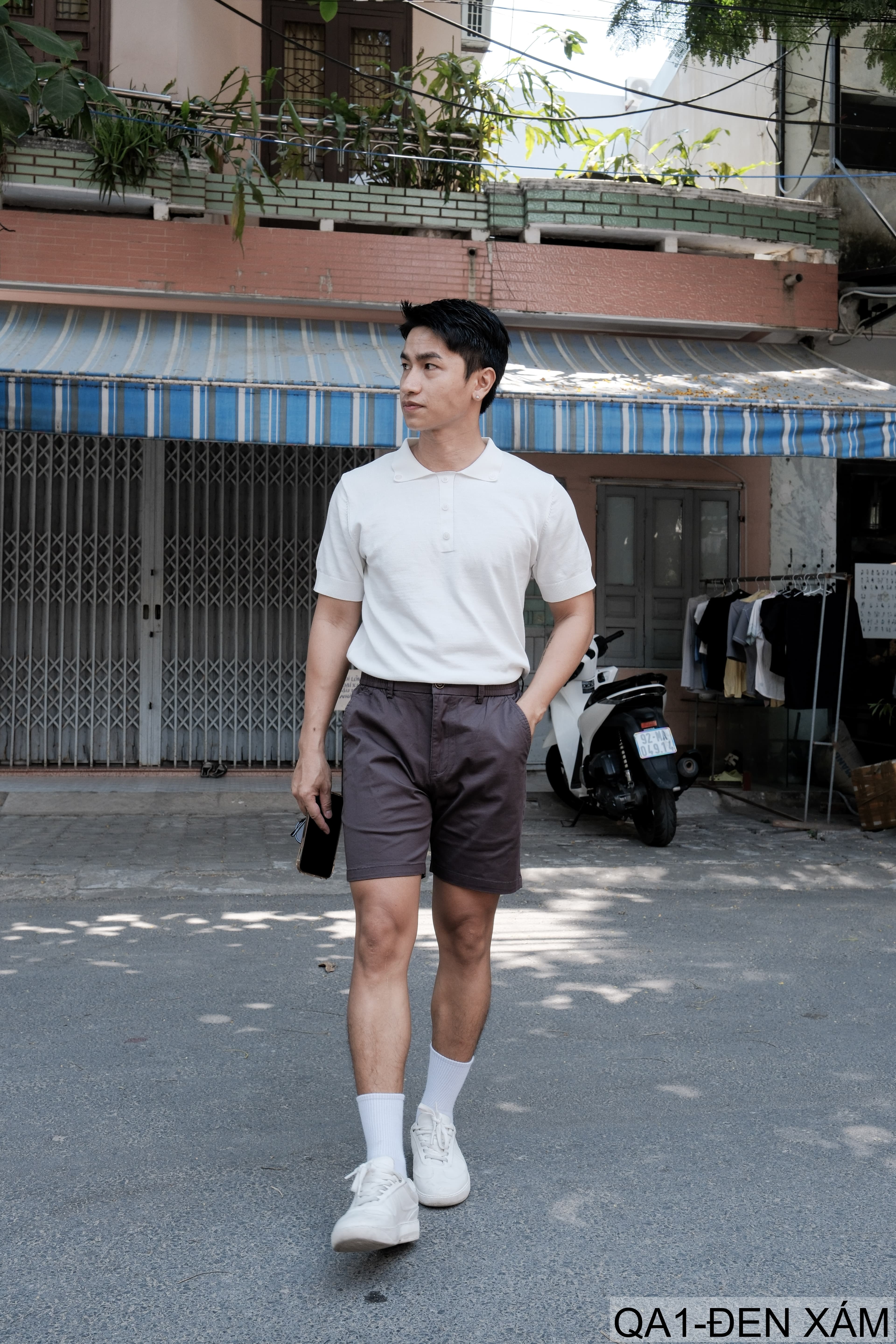 QA1 - Quần short nam ống rộng co giãn, chất cotton thoáng mát, phong cách Nhật Bản mùa hè - ảnh 3
