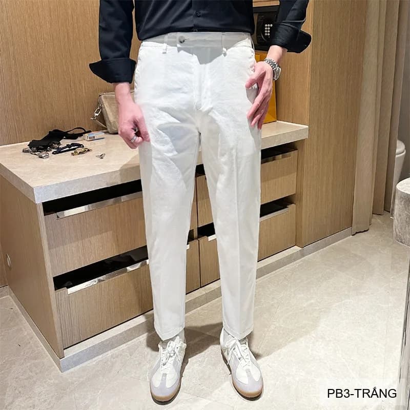 PB3 - Quần ống đứng nam màu trơn, chất cotton co giãn nhẹ, dáng regular fit, phong cách streetwear
